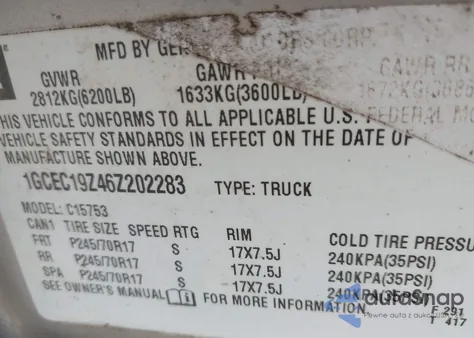 2006 Chevrolet Silverado 1500 Lt1 из США, поврежденный, VIN 1GCEC19Z46Z202283